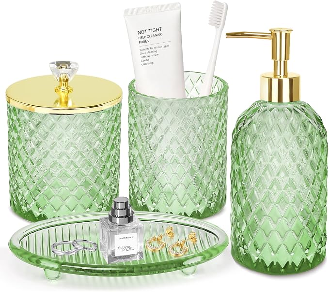 Jenseits Emerald Green Glass Bathroom Set 4 Piece by Jenseits