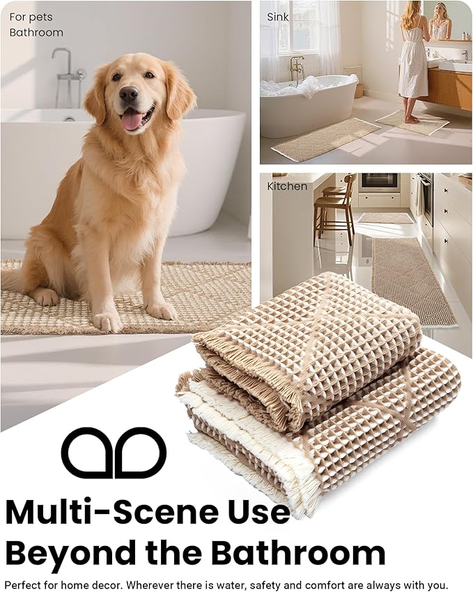 Waffle Bath Mat Set, Non Slip Bathroom Rugs Sets 2 Piece, Ultra Absorbent Long - Image 2