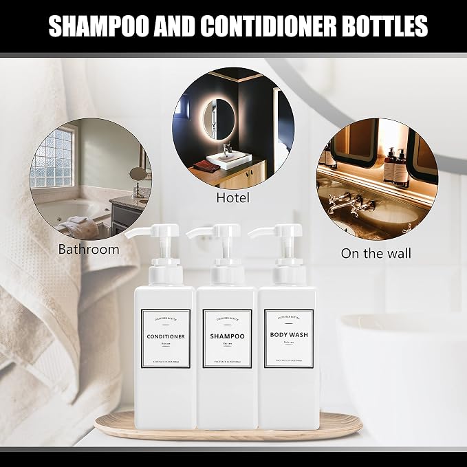 16.9oz Set of 3 White Shower Dispensers - Image 7