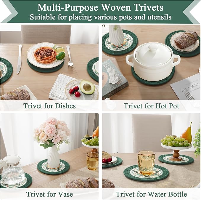 SHACOS 8 Inches Trivets for Hot Dishes, 4 Pieces Cotton and Felt Floral Trivets - Image 7