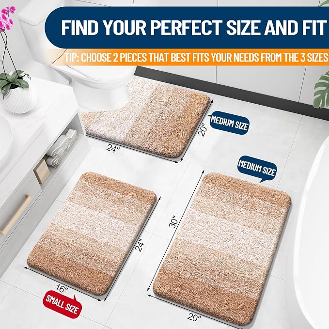 OLANLY Bathroom Rug Set 2 Piece, Soft Absorbent Microfiber Bath Rug Set - Image 2