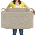 COMFY-HOMI Large Rectangular Blanket Basket, Woven Cotton Rope Baskets by COMFY-HOMI