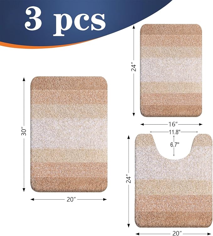 OLANLY Bathroom Rugs Sets 3 Piece, Soft Absorbent Microfiber Bath Mats and - Image 2