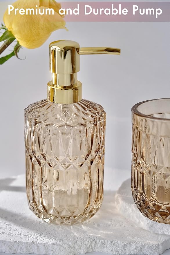 Brown Bathroom Accessories Set, Lotion Soap Dispenser, Toothbrush Holder Set - Image 4