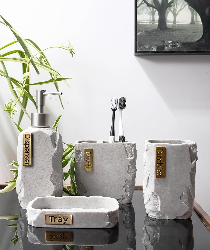 Hymmah Bathroom Accessories Set, Marble Design Toothbrush Holder, Farmhouse - Image 5