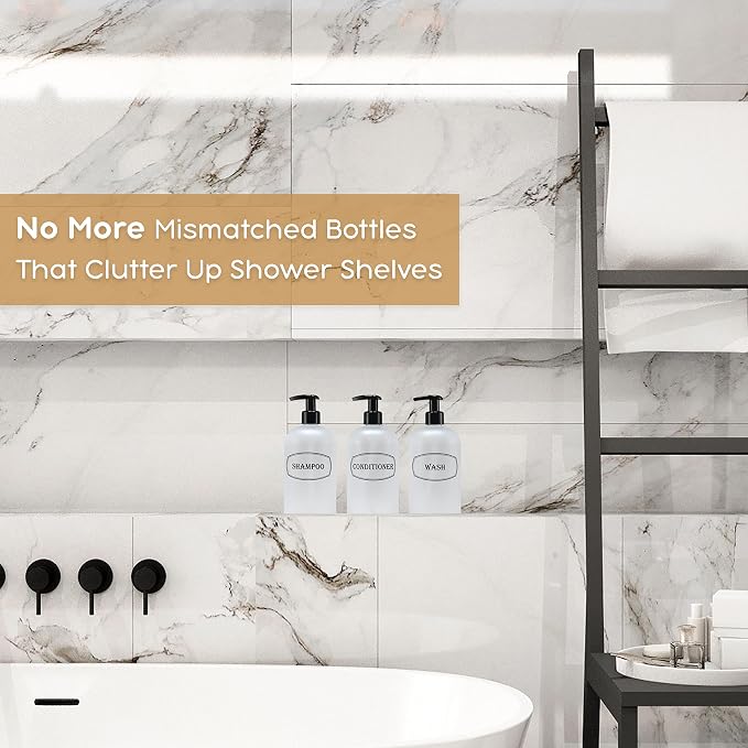 16 oz Shampoo, Conditioner, Wash Refillable Empty Plastic Pump Bottle Dispenser - Image 2