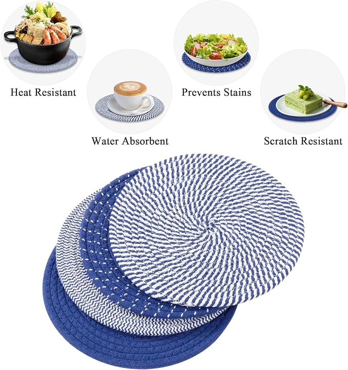 SHACOS 10 Inches Trivets for Hot Dishes, 4 Pieces Cotton Trivets Mats for - Image 8