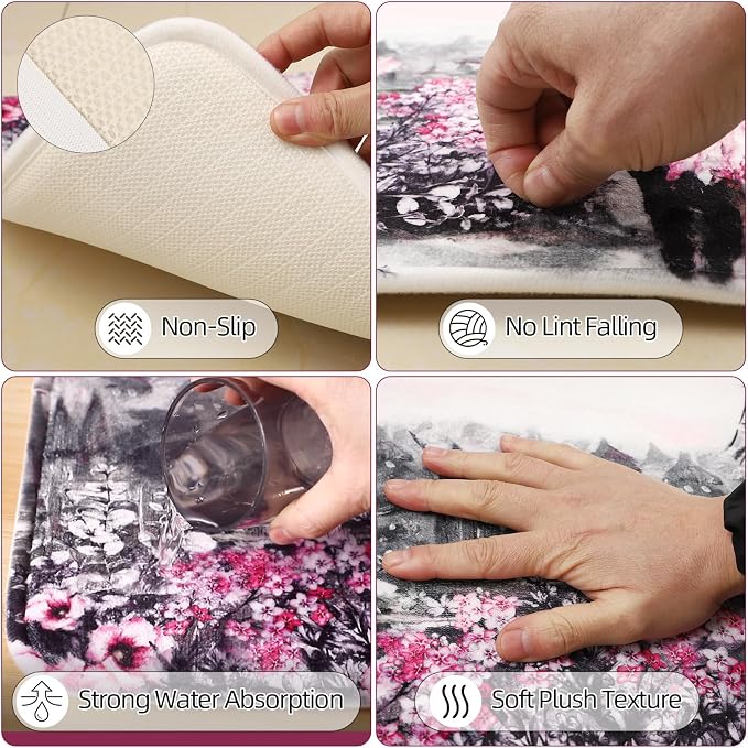 Bathroom Accessories Set with Shower Curtain Bath Rugs Pink Paris Bathroom - Image 4