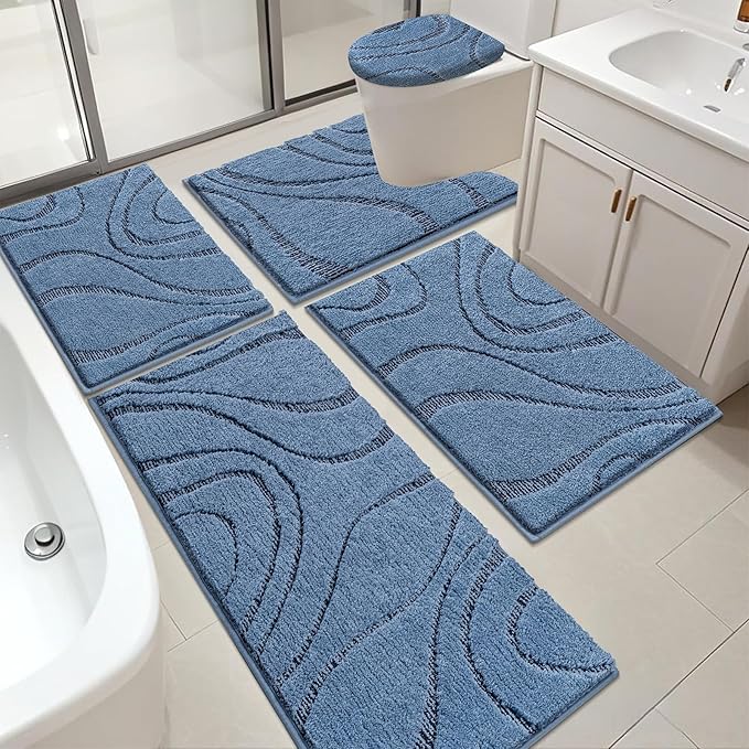 HEBE Bathroom Rugs Sets 5 Piece, Soft Absorbent Microfiber Bath Mat by HEBE