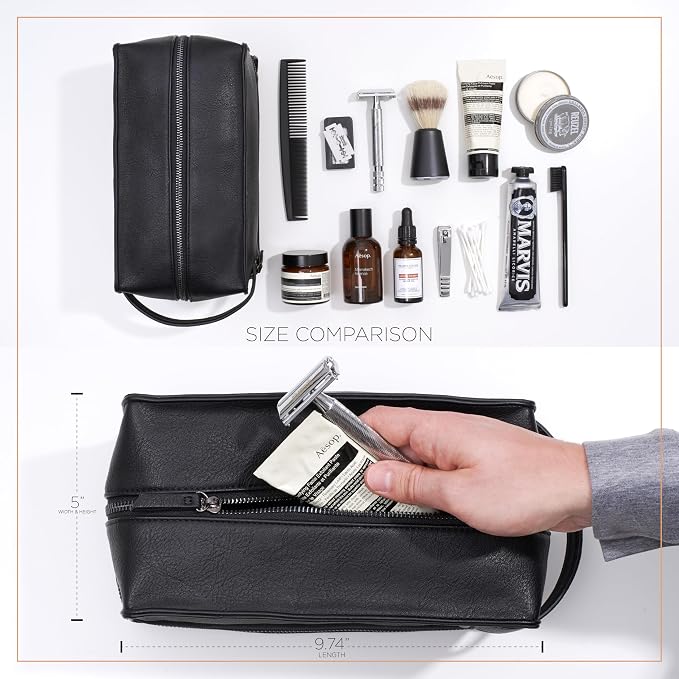 Mens Leather Toiletry Bag – Travel Dopp Kit, Shaving Bag, Grooming & Hygiene - Image 3