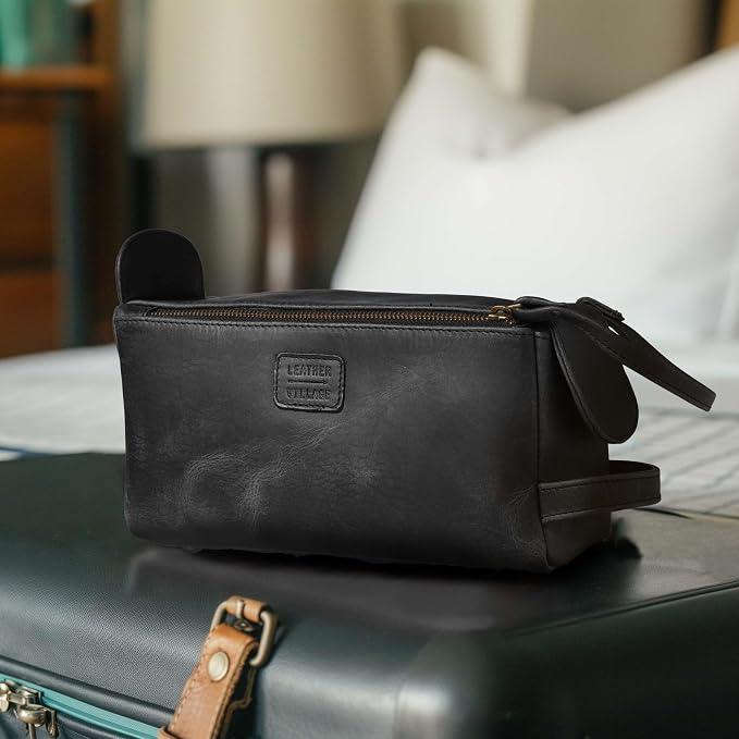 LEATHER VILLAGE Genuine Leather Travel Toiletry Bag - Image 8