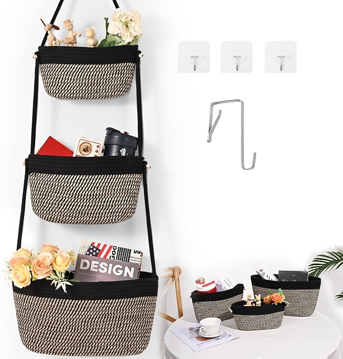Hanging Storage Baskets, Over the Door Basket, Cotton Wall Baskets Storage by Degeyoyo