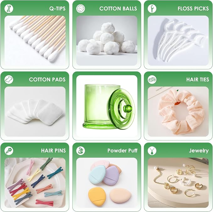 4 Pack Bathroom Organizers and Storage - 16 Oz Glass Qtip Holder & Cotton Pad - Image 9