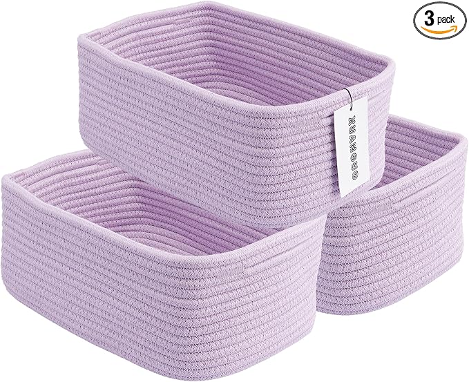 Small Woven Storage Baskets 12“X8”X5“ Decorative Rope Bins by XUANGUO