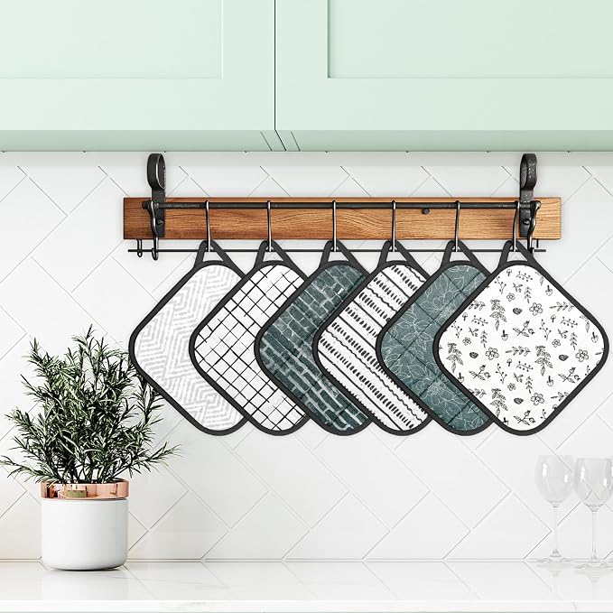6 Pack Pot Holders 100% Cotton Heat Resistant Potholder, Machine Washable Pot - Image 7