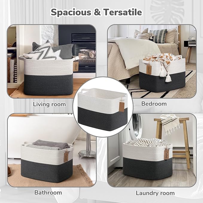 Goodpick Woven Storage Baskets for Organizing, Rectangle Cotton Rope Baskets - Image 6