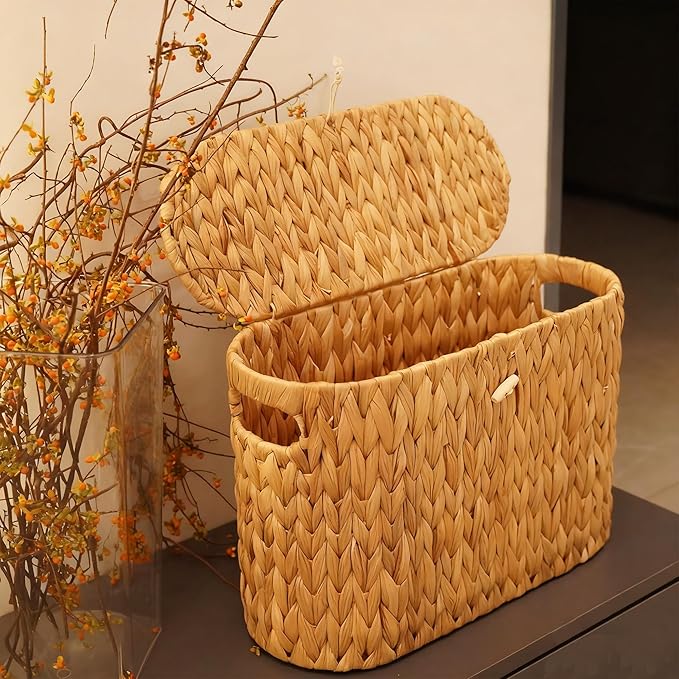 PINXIURY Water Hyacinth Toilet Paper Storage Basket, Bathroom Toilet Organizer - Image 4