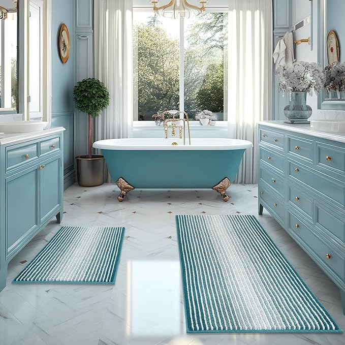 BSICPRO Bathroom Rugs and Mats Sets, 2 Piece Thick Absorbent Chenille Bath Mat by BSICPRO