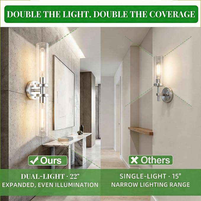 Wall Sconces 2-Pack, Hardwired Bathroom Light Fixtures, Modern Farmhouse Vanity - Image 3