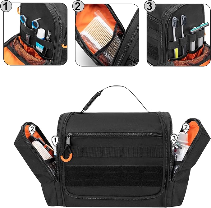 Tactical Toiletry Travel Bag for Men, Hanging Dopp Kit Hygiene Bag Shower - Image 3