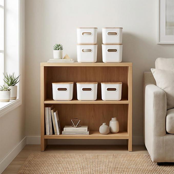 Citylife Storage Bins with Bamboo Lids 6QT Plastic Storage Containers Stackable - Image 2
