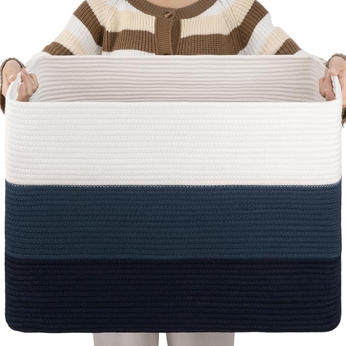 OIAHOMY 108L Large Cotton Rope Basket, Rectangle Woven Baskets by MasterofSpaceOptimization