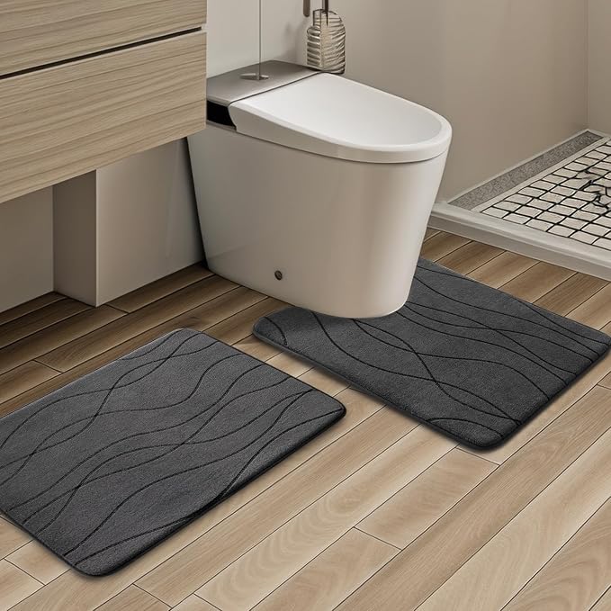 YIHOUSE Memory Foam Grey Bathroom Rug Sets 2 Piece, Ultra Absorbent Bath Mat - Image 8