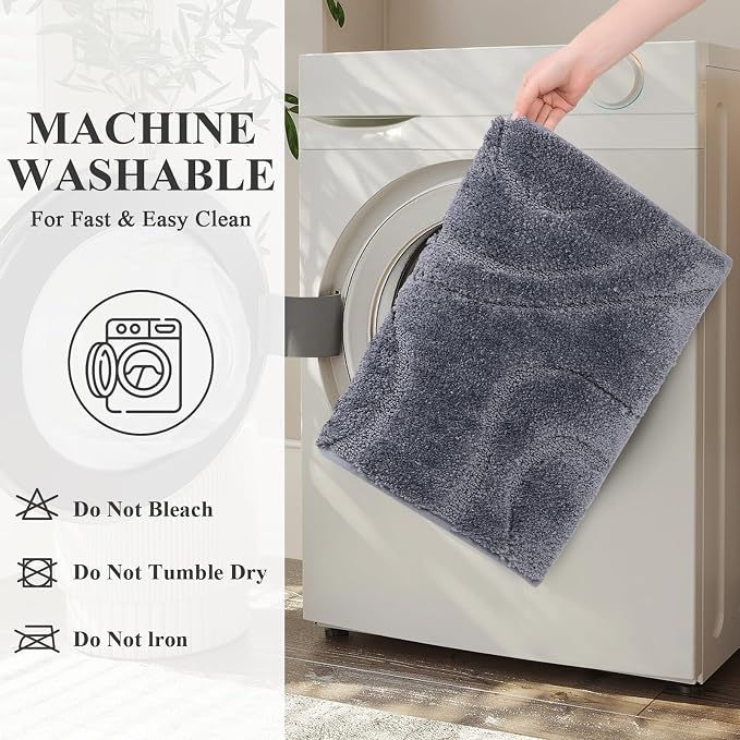 HEBE Bathroom Rugs Sets 5 Piece, Soft Absorbent Microfiber Bath Mat - Image 6