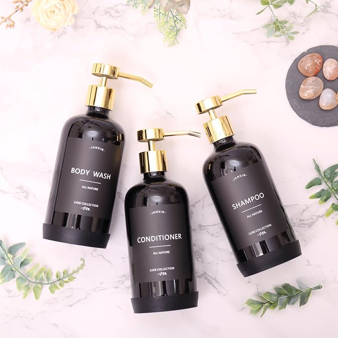 Shampoo and Conditioner Dispenser Set of 3, Refillable 21oz Shampoo Bottles - Image 2