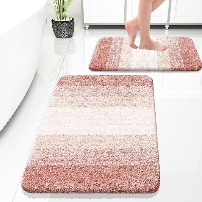 OLANLY Bathroom Rug Set 2 Piece, Soft Absorbent Microfiber Bath Rug Set by OLANLY