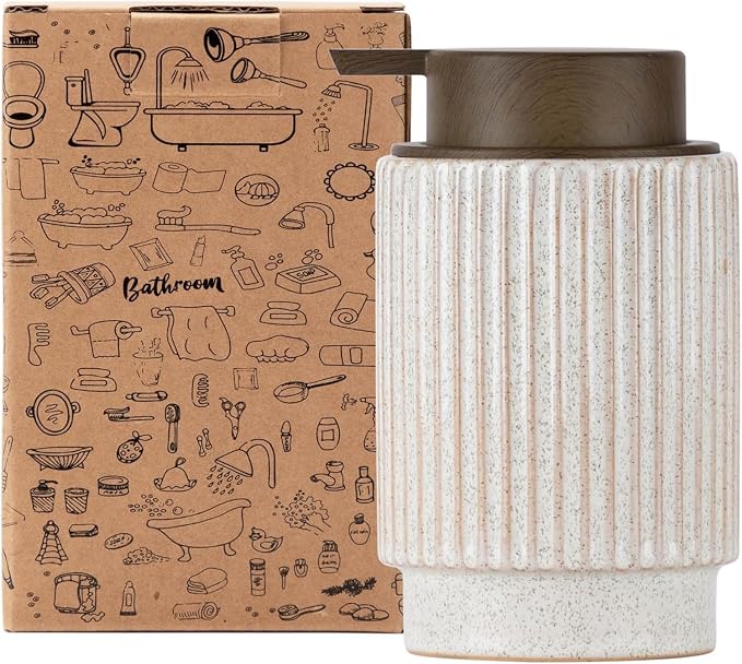 Fun Elements Ceramic Soap Dispenser, Wood Grain Plastic Soap Dispenser by IntoYourHouseOntoYourTable