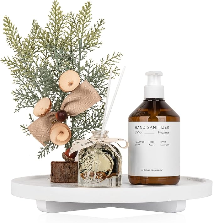 Round Decorative Tray Wood Bathroom Counter Organizer Farmhouse Kitchen Decor - Image 7