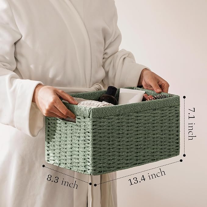 UBBCARE 2 Pack Wicker Basket, 13.4L×8.3H×7.1W inch Woven Paper Rope Storage - Image 2