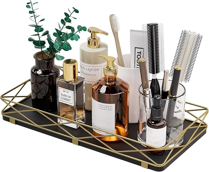 Toilet Paper Basket Holder, Wood and Metal Toilet Tray Vanity Organizer - Image 9