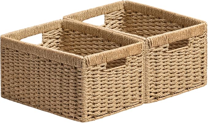 UBBCARE 2 Pack Wicker Basket, 13.4L×8.3H×7.1W inch Woven Paper Rope Storage by UBBCARE