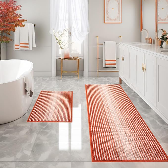 Bathroom Rugs and Mats Sets, 2 Piece Thick Absorbent Chenille Bath Mat Rug Set by BSICPRO