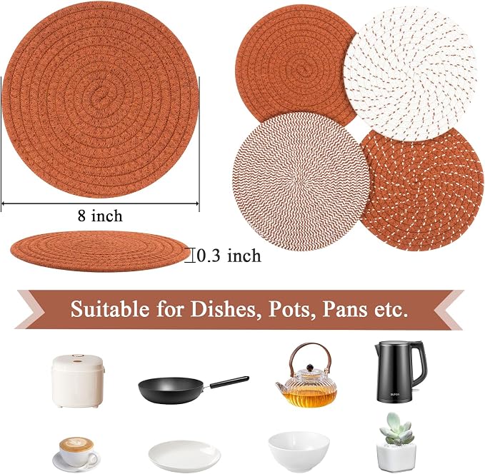 SHACOS 8 Inches Trivets for Hot Dishes, 4 Pieces Cotton Trivets Mats for Kitchen - Image 3