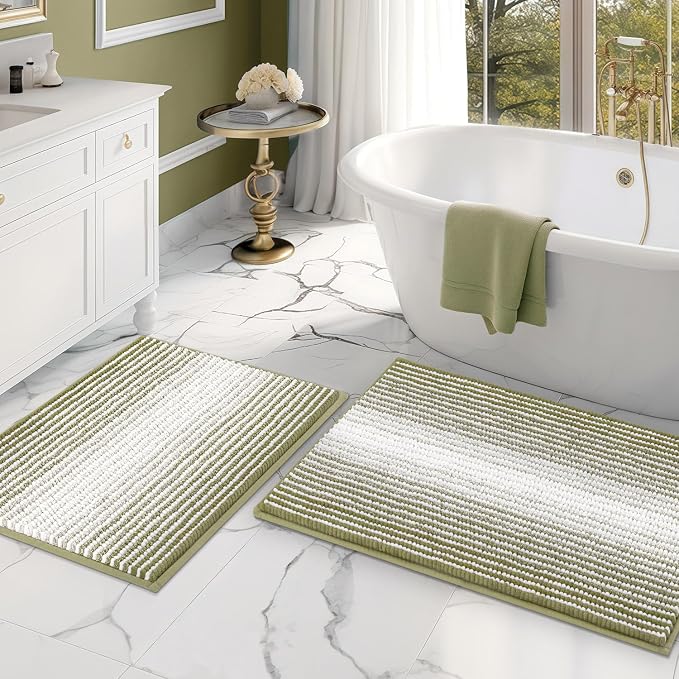 Bathroom Rugs and Mats Sets, 2 Piece Thick Absorbent Chenille Bath Mat Rug Set by BSICPRO