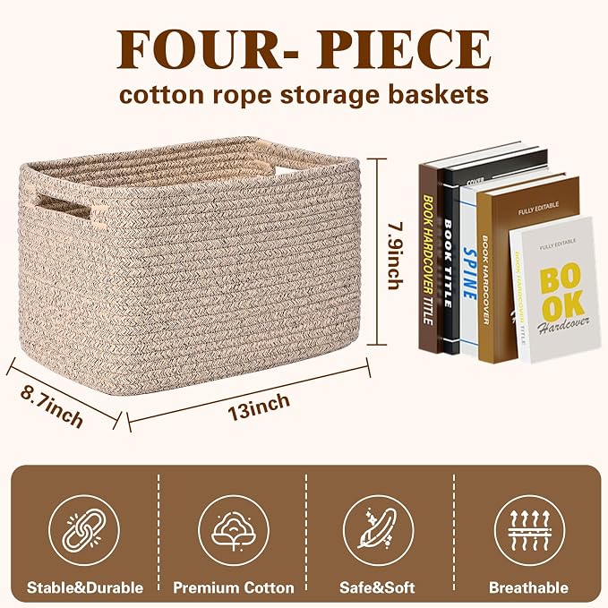 Storage Baskets for Organizing, 4 Pack Baskets for Shelves, Decorative Storage - Image 3