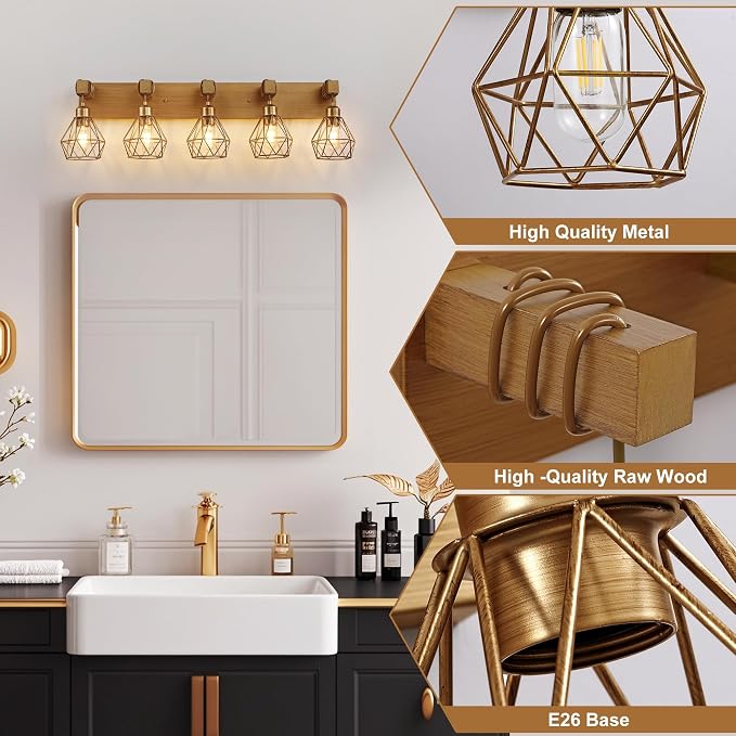 maesta Bathroom Gold Vanity Light Fixtures, 5-Light Gold Bathroom Light - Image 4