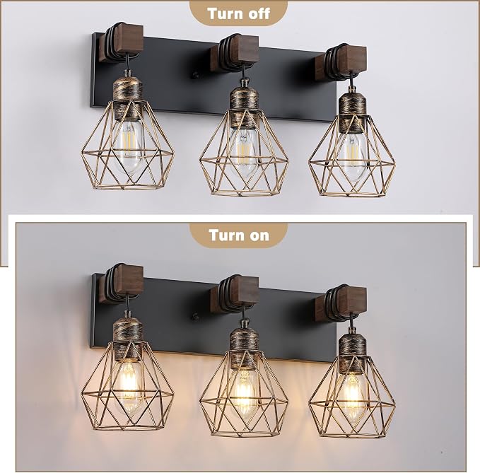 Farmhouse Bathroom Vanity Light Fixtures, 3-Light Black Gold Bathroom Light - Image 6