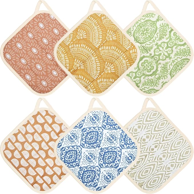 6 Pack Pot Holders 100% Cotton Heat Resistant Potholder, Machine Washable Pot by Unknown