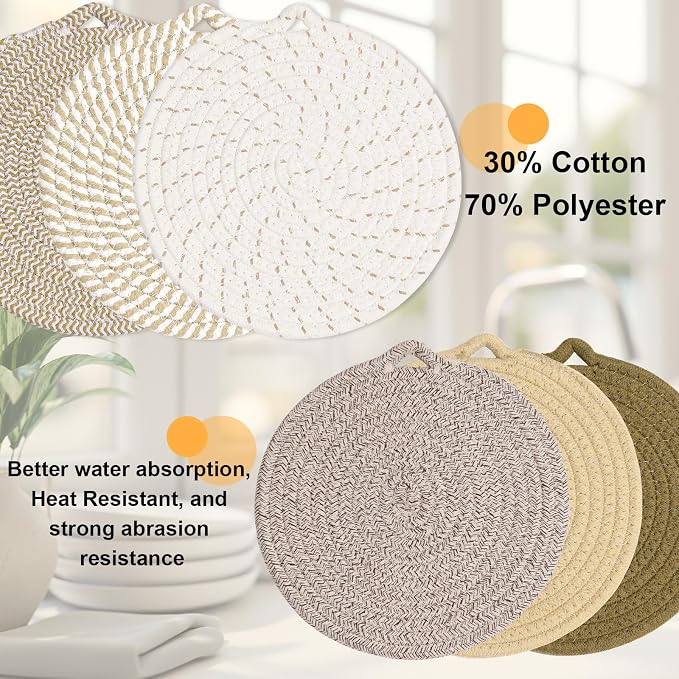 8" Trivets for Hot Dishes, 6 Pack Hot Pads for Kitchen Counter & Dining Table - Image 4