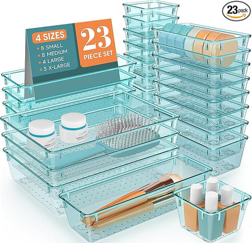 23 PCS Clear Plastic Drawer Organizers Set, 4 Size Desk Drawer Organizer Trays by StorMiracle