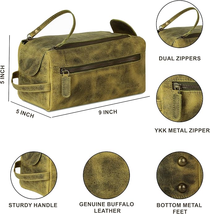 KomalC Premium Buffalo Leather Toiletry Bag - Image 6
