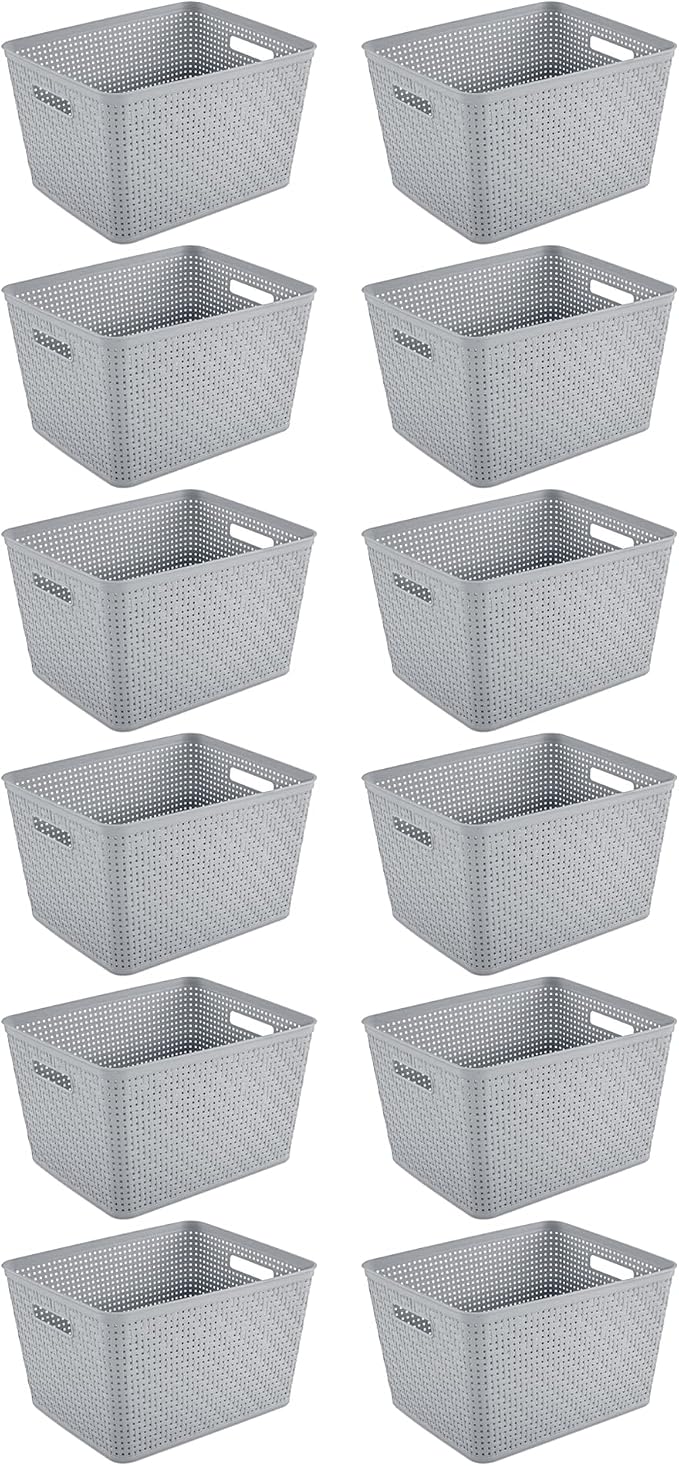 Sterilite 12 Pack Plastic Storage Bin Organization Containers, Tall Baskets by Sterilite