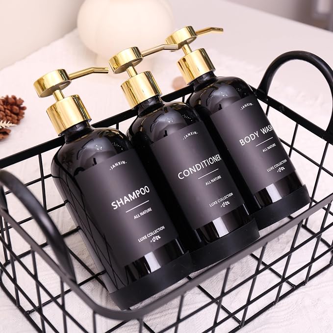 Shampoo and Conditioner Dispenser Set of 3, Refillable 21oz Shampoo Bottles - Image 4