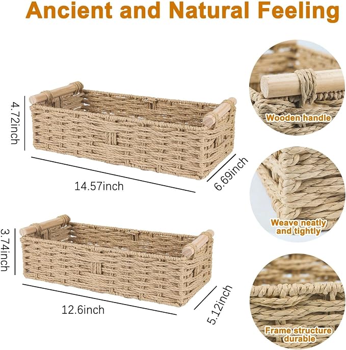 2 PCS Toilet Paper Storage Basket, Paper Rope Imitation Wicker Bathroom Baskets - Image 4
