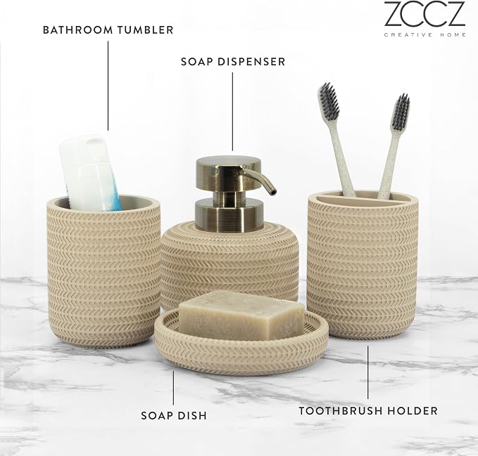 ZCCZ Beige Bathroom Accessories Set 4 Pcs - Image 3