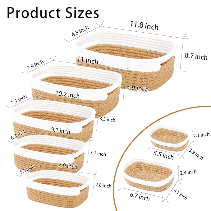 7 Piece Cotton Rope Woven Basket Set - Image 2